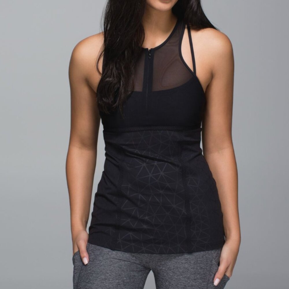 Women Lululemon Pedal Pace Tank Dream Catcher Embossed Black Size 10